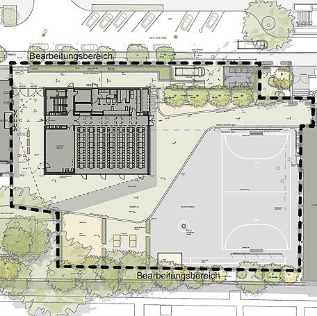 Lageplan des Mensaneubaus der Martin-Luther-Schule. Grafik: AG37 Landschaftsarchitekten + Ingenieure