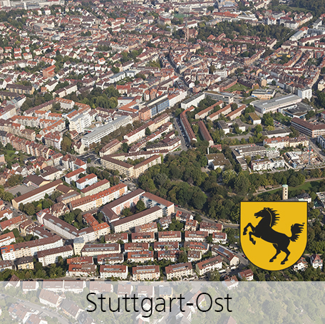 Teile des Stadtbezirks Ost aus der Luft gesehen. Foto & Grafik: Stadt Stuttgart