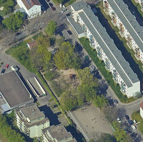Der Spielplatz in der Wallmerstraße in Untertürkheim aus der Luft gesehen. Foto: Stadtmessungsamt/Stadt Stuttgart