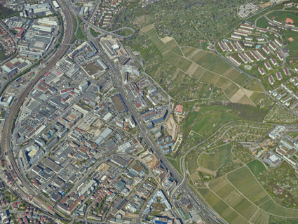 Das Gewerbegebiet Feuerbach-Ost aus der Vogelperspektive. Foto: Stadtmessungsamt Stuttgart