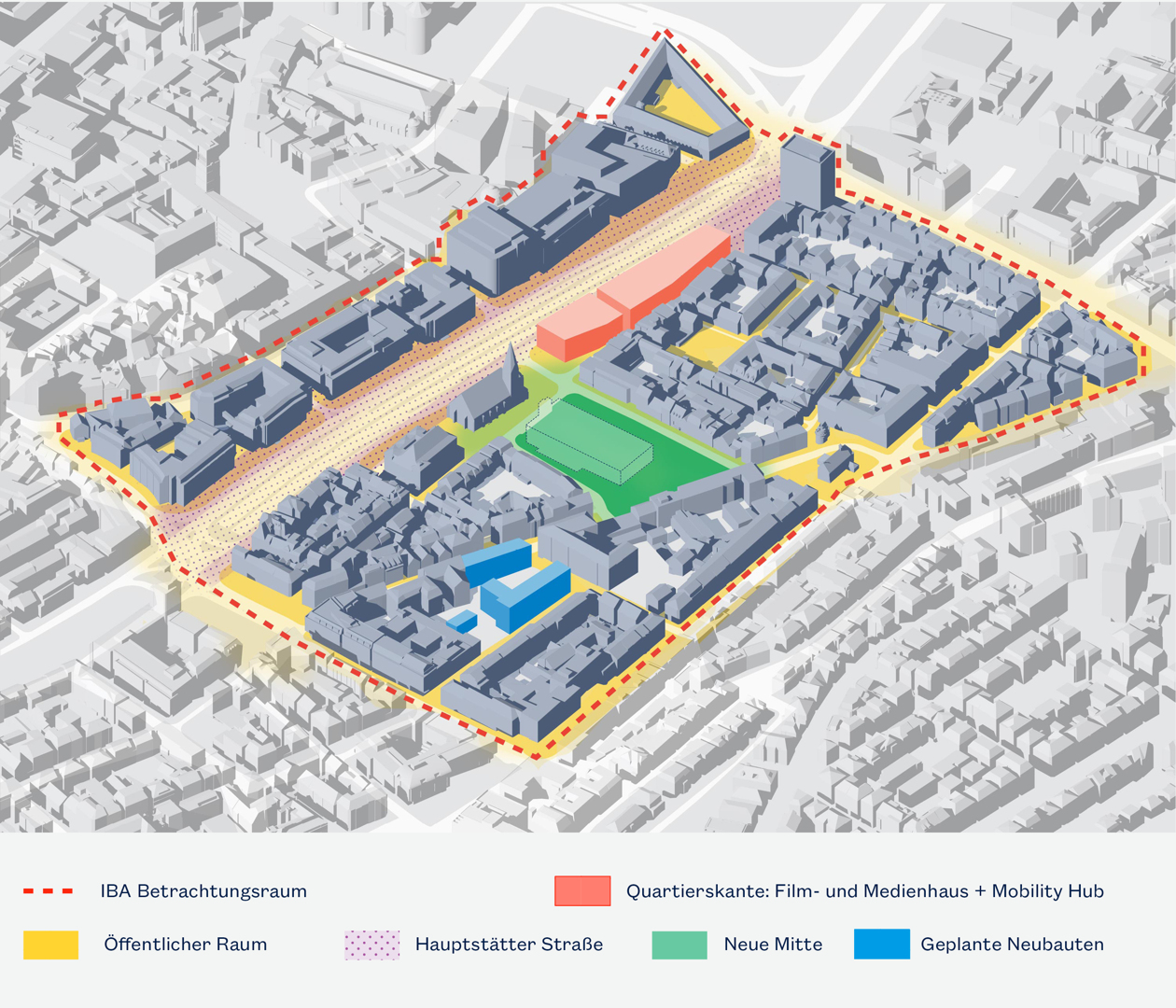 Die Leonhardsvorstadt soll aus den Teilbereichen Bohnenviertel und Leonhardsviertel wieder zu einer Einheit zusammenwachsen. Grafik: Studio Malta