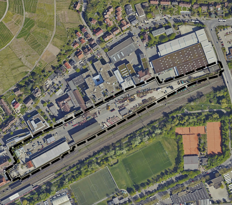 Das Luftbild aus dem Jahr 2017 zeigt die Abrgenzung des Aurelis-Areals in Obertürkheim. Foto: Stadt Stuttgart