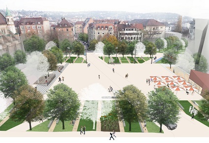Der Bismarckplatz im Stuttgarter Westen wird nach dem Entwurf des Planungsb&uuml;ros Internationales Stadtbauatelier realisiert. Visualisierung: Internationales Stadtbauatelier