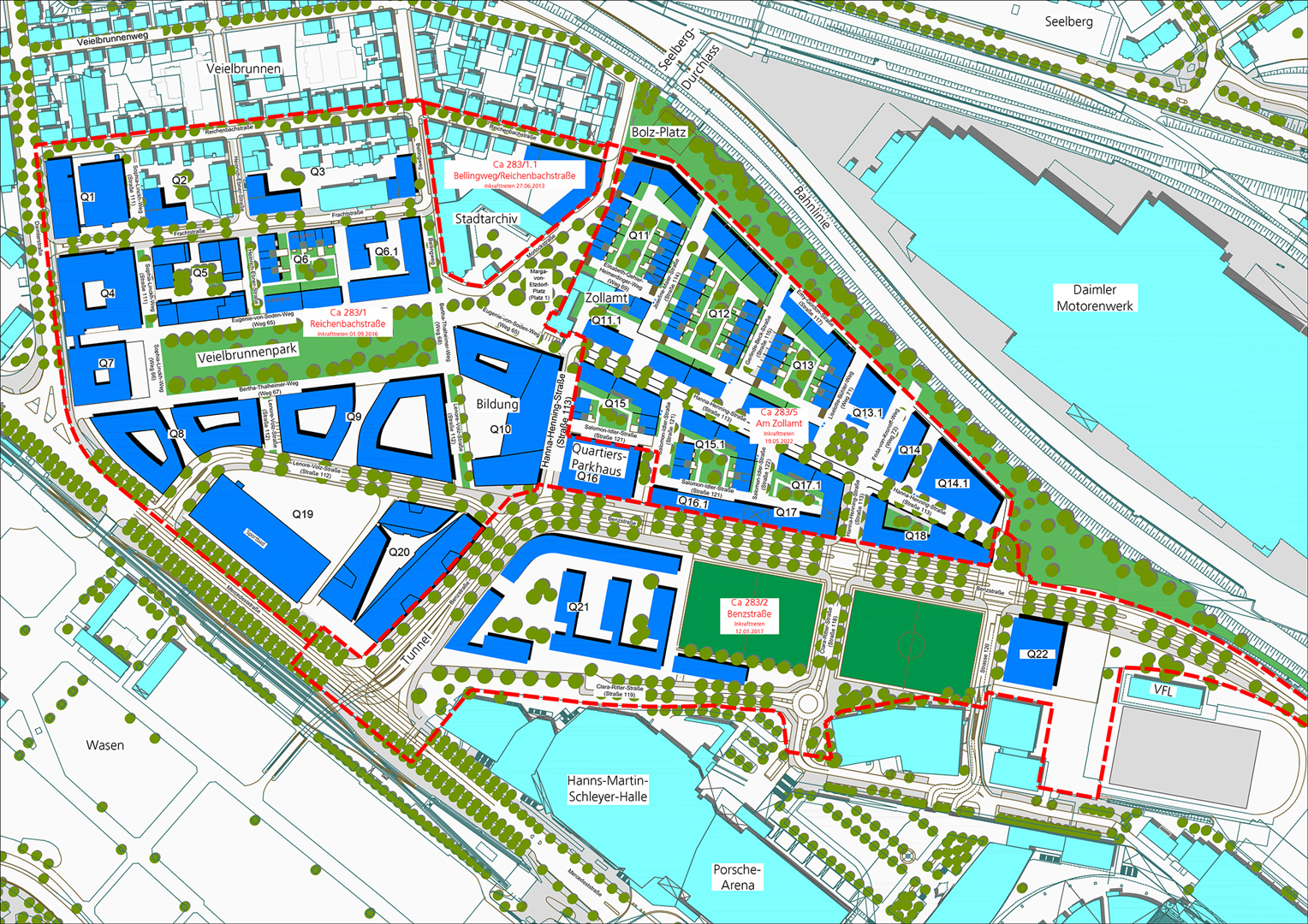 Der Rahmenplan zeigt, wo welche Gebäude und Maßnahmen auf dem Areal geplant sind.