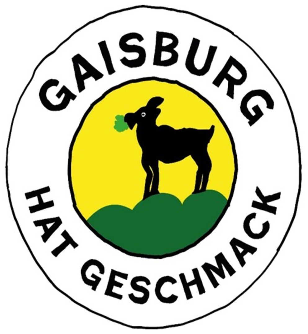 In der Mitte des kreisrunden Logos steht auf gelbem Hintergrund eine schwarze Gais mit Gras im Maul auf einem grünen Hügel. Um den Kreis herum ist ein weiterer Kreis in dem geschrieben steht "Gaisburg hat Geschmack". Rechte: Stadt Stuttgart